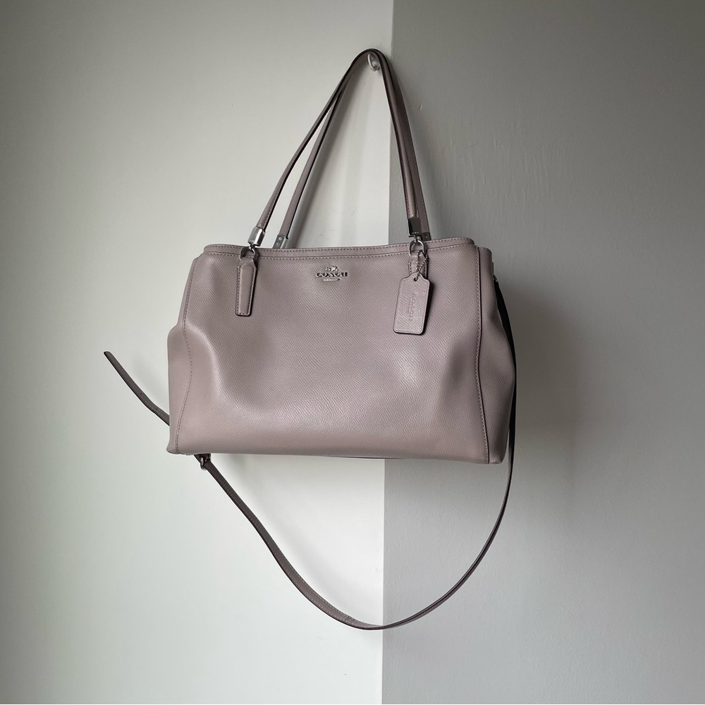Coach Large Taupe Christie Carryall Crossgrain Leather Handbag